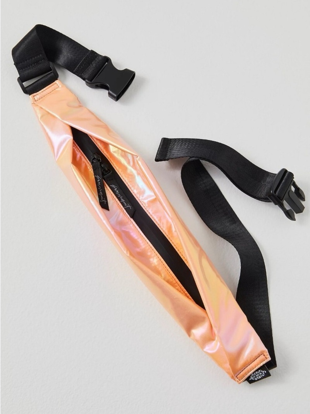 Free People Iridescent Peach Belt Bag with Black Strap